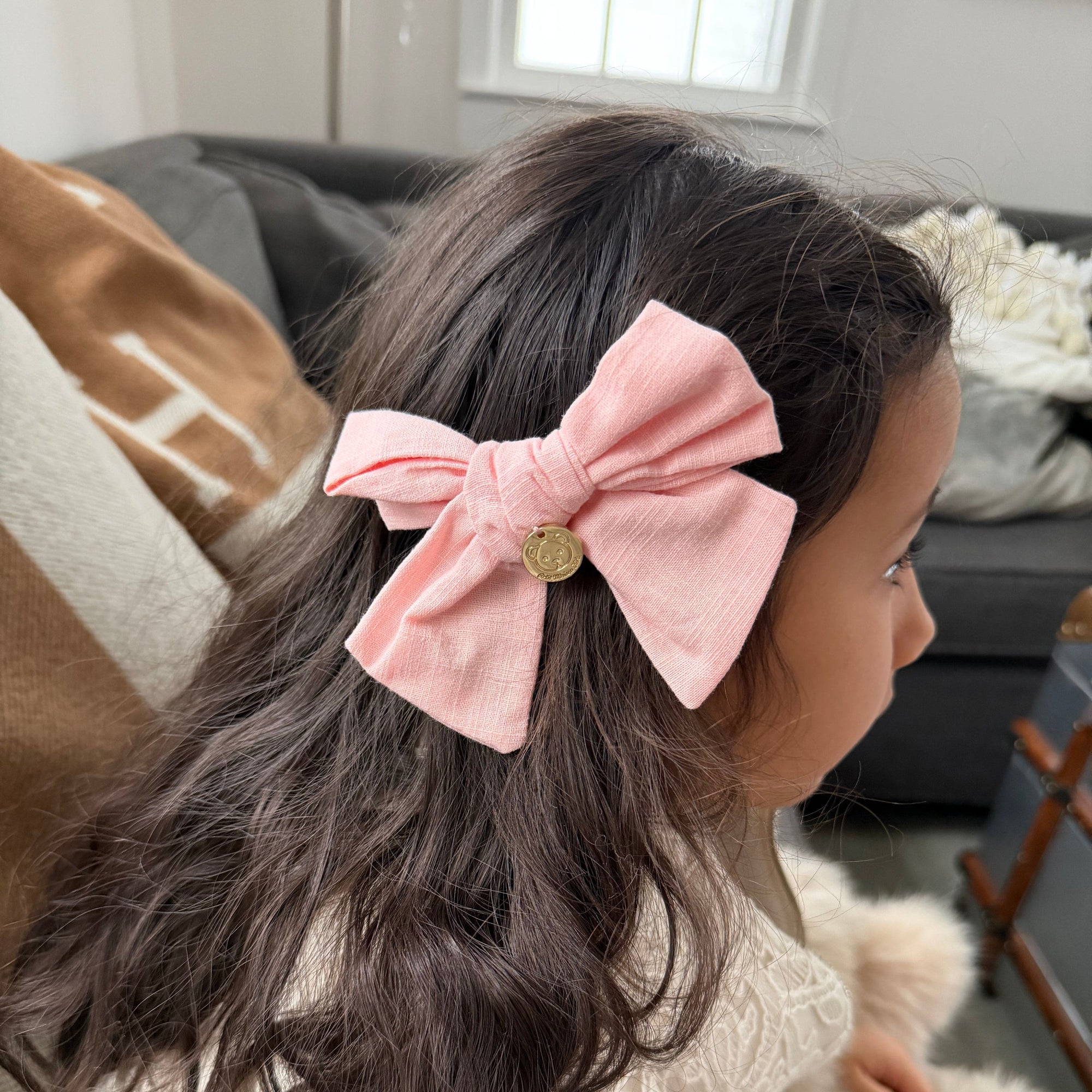 Girl | Emma Linen Hair Bow Bow | Pink