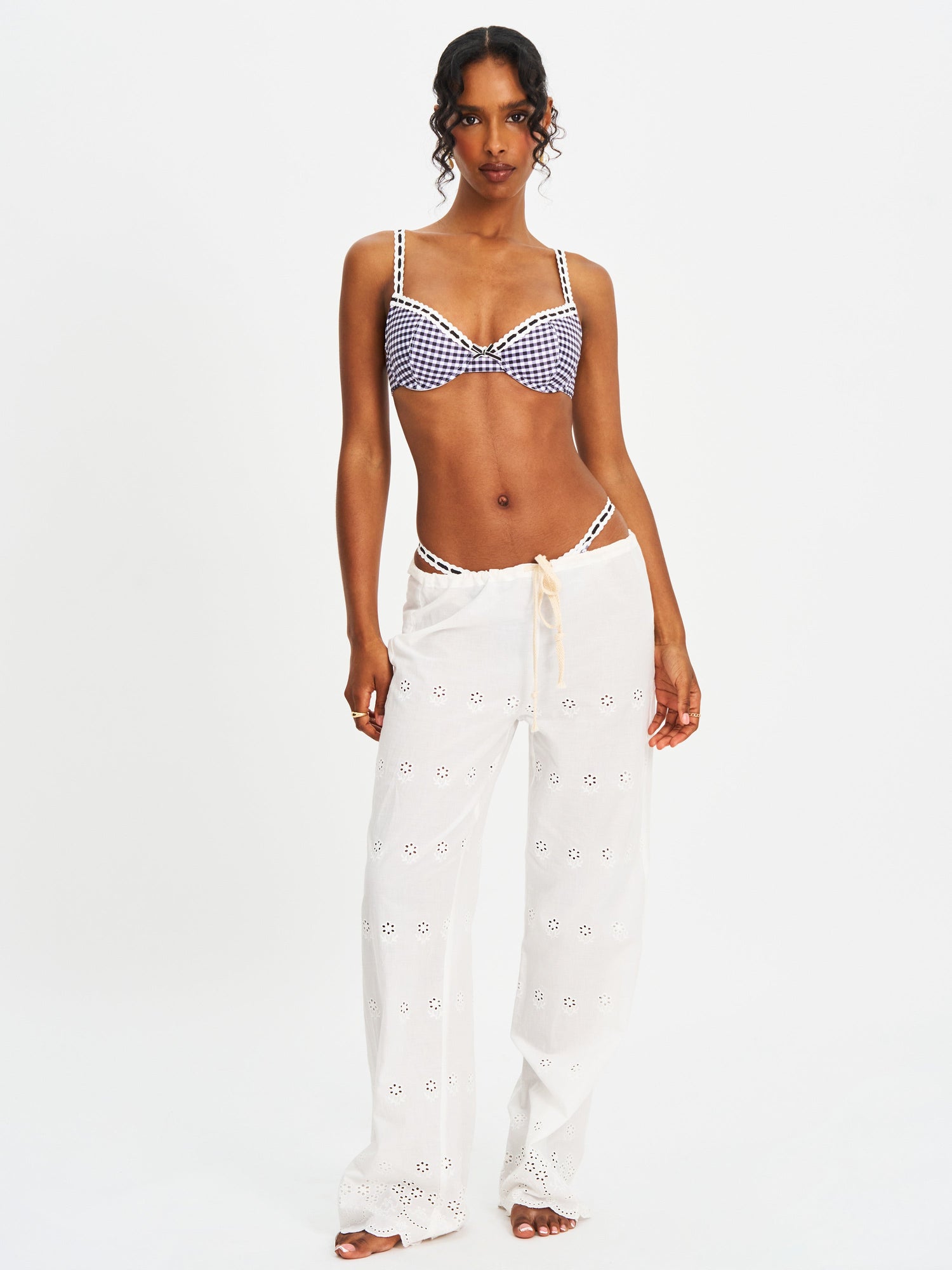 Lace Decoration Bikini Top | Geneva Gingham