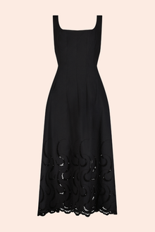 Wave Eyelet Midi Dress | Black