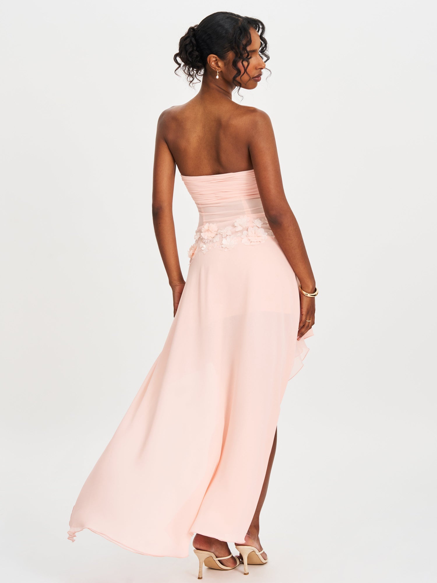 Mae Ruched Breast Applique Trim Trailing Dress | Pink