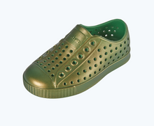 Angled view of a Native Shoes Kids Jefferson Iridescent Kids | Picnic Green/ Picnic Green/ All Over Shine Footwear