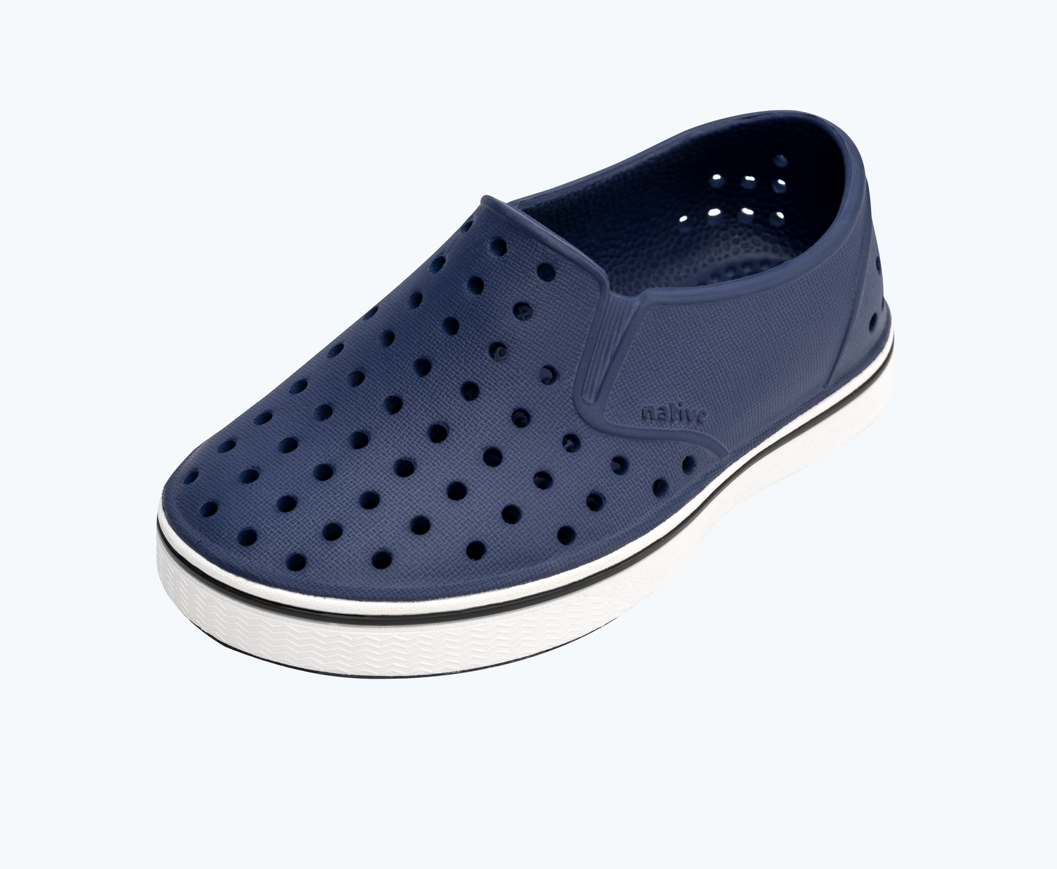Angled view of a Native Shoes Kids Miles Kids | Regatta Blue/ Shell White Footwear