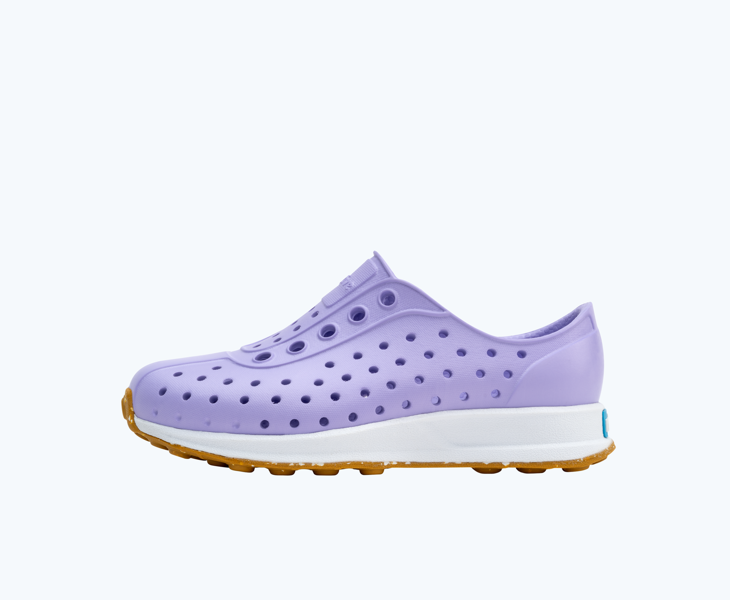 Side view of a Native Shoes Kids Robbie Kids | Healing Purple/ Shell White/ Mash Speckle Rubber Footwear