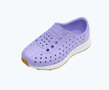 Angled view of a Native Shoes Kids Robbie Kids | Healing Purple/ Shell White/ Mash Speckle Rubber Footwear