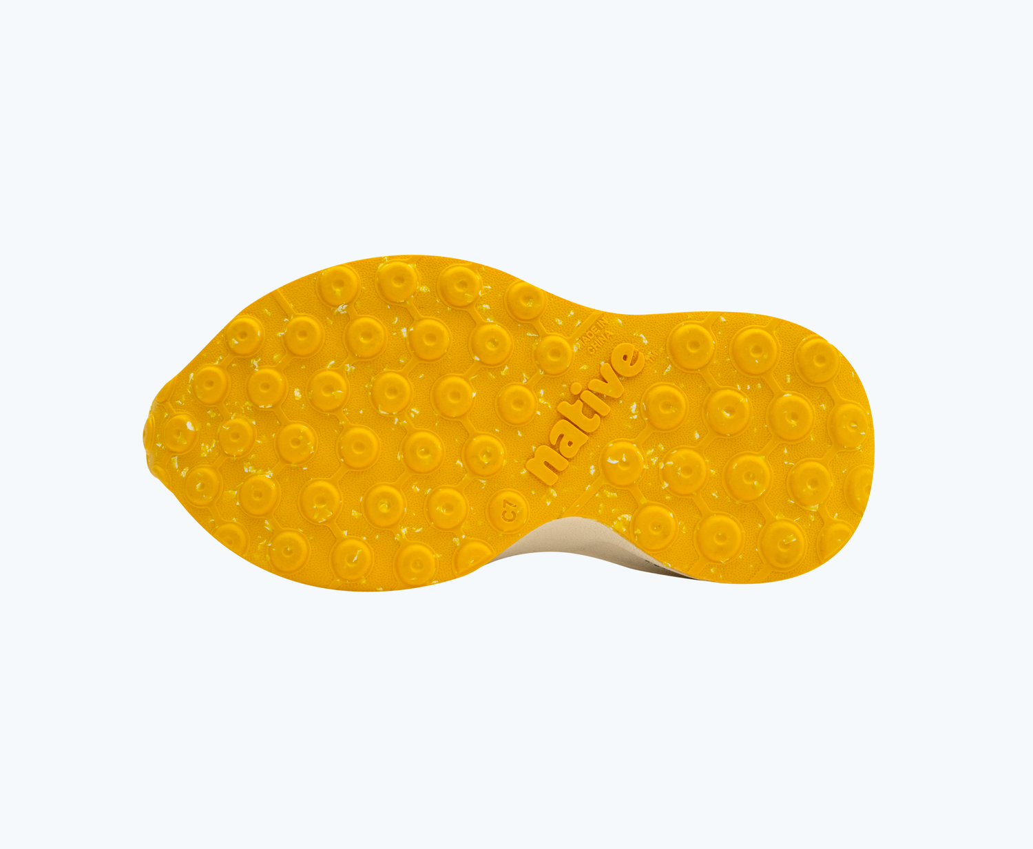 Bottom view of a Native Shoes Kids Robbie Print Kids | Weather Grey/ Bone White/ Freesia Eucamo/ Freesia Speckle Rubber Footwear