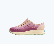 Side view of a Native Shoes Kids Robbie Print Kids | Chameleon Pink/ Bone White/ Fig Speckle Rubber/ Twilight Foggy Fade Footwear
