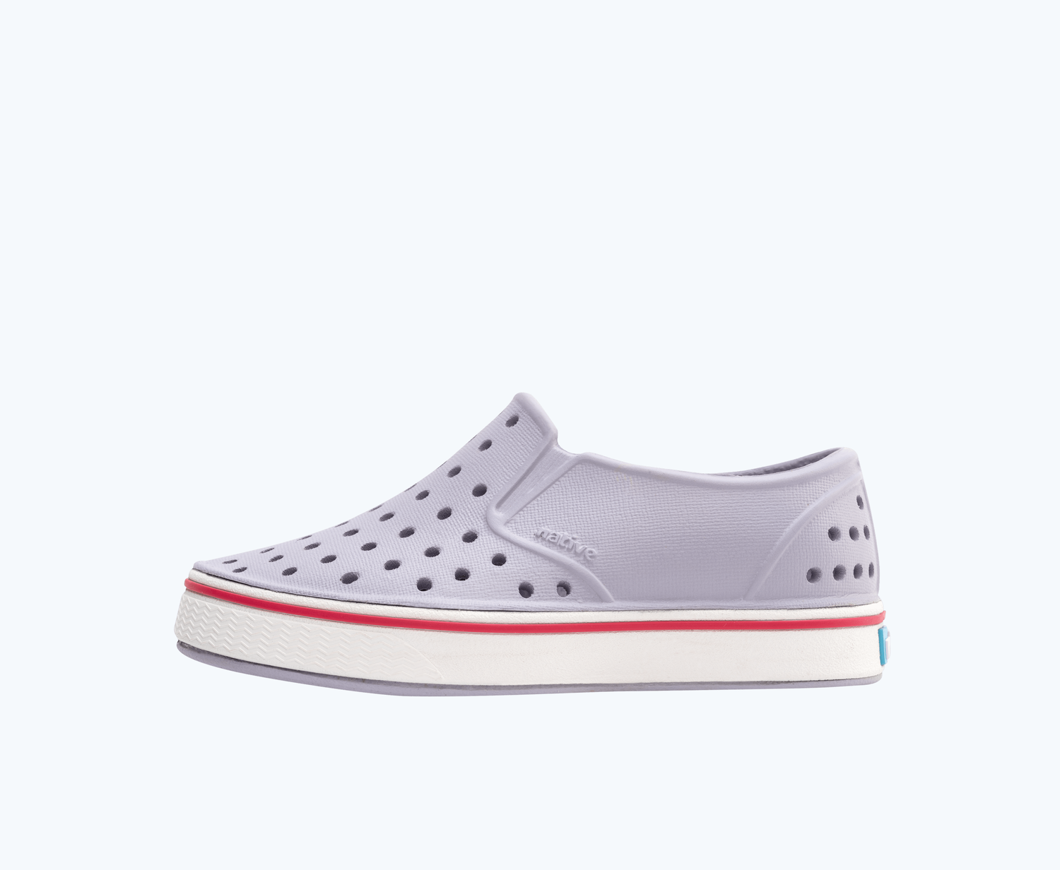 Side view of a Native Shoes Kids Miles Kids | Future Purple/ Shell White Footwear