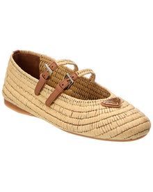 Prada | Womens | Logo Raffia Crochet Ballerina Flat | Beige