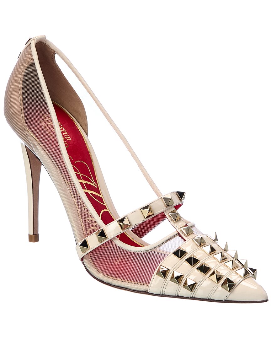 Valentino | Womens | Rockstud Alcove 100 Patent & Mesh Pump | White
