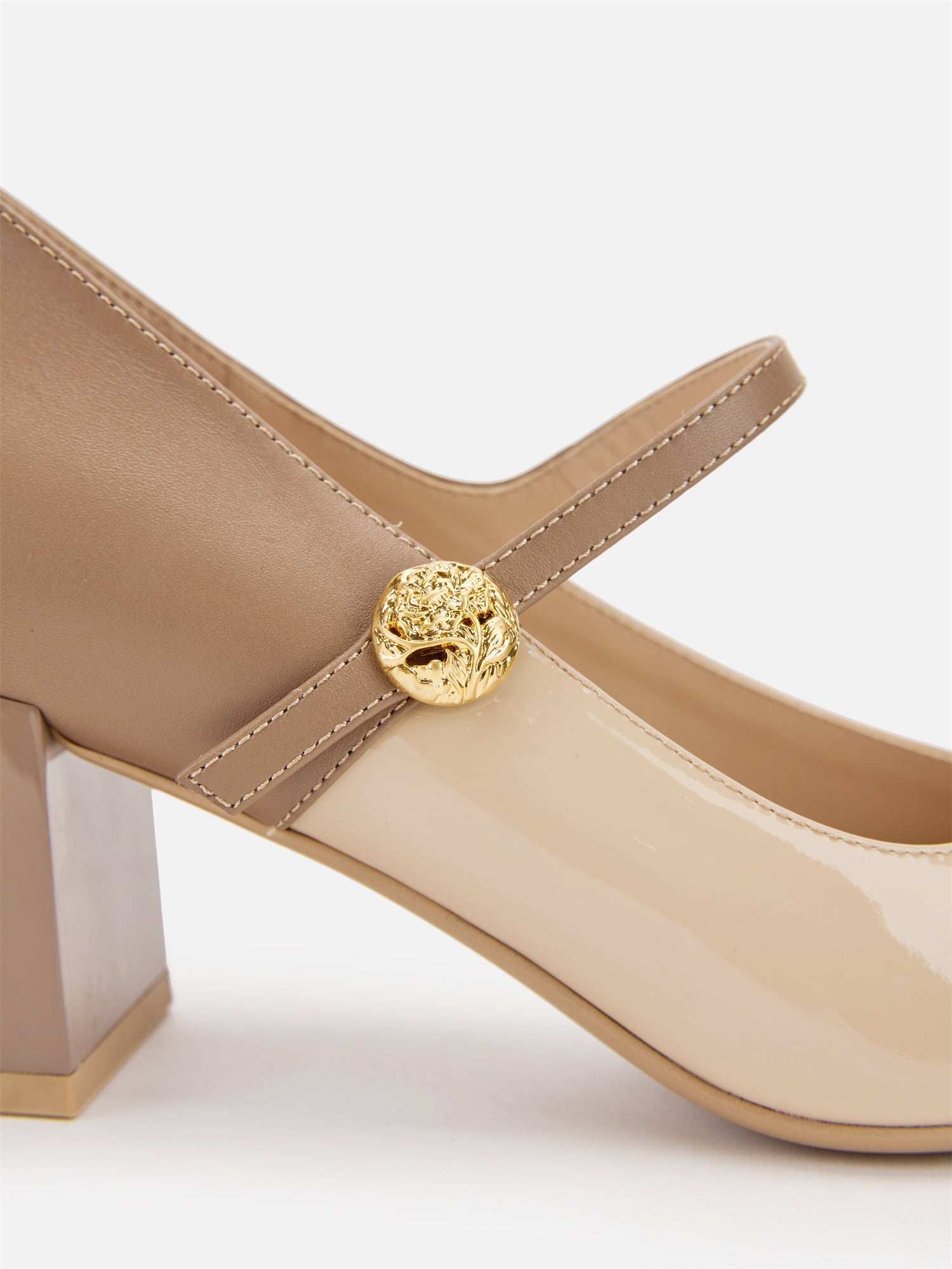 Color-Blocked Chunky Heel Mary Janes | Beige