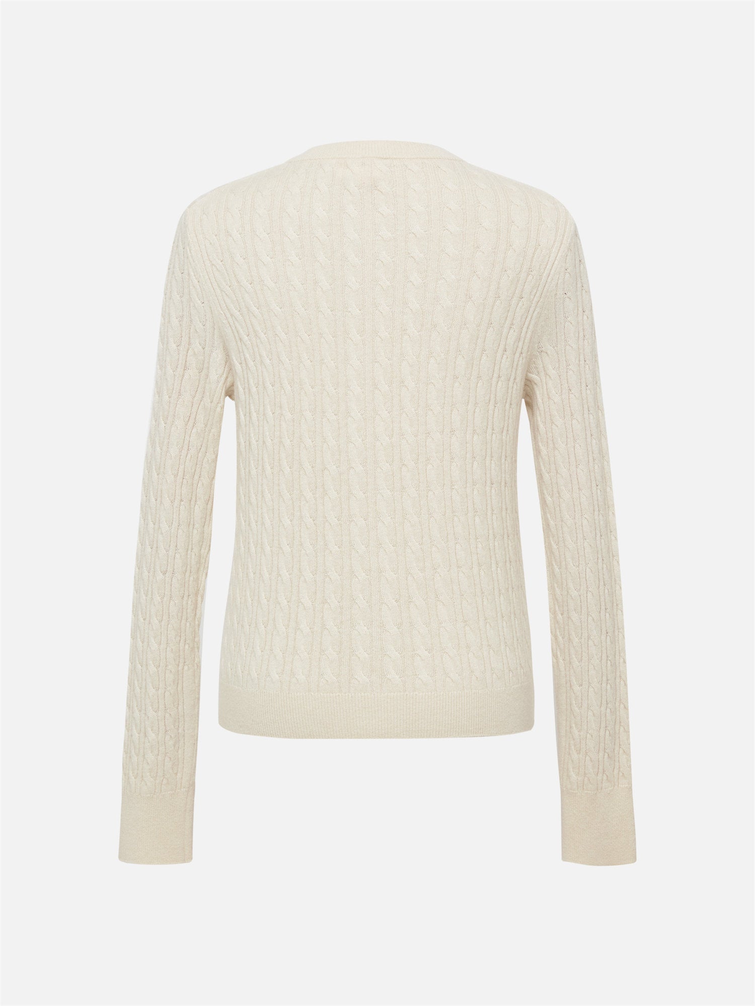 Twisted Cable Knit Round Neck Cardigan | Beige
