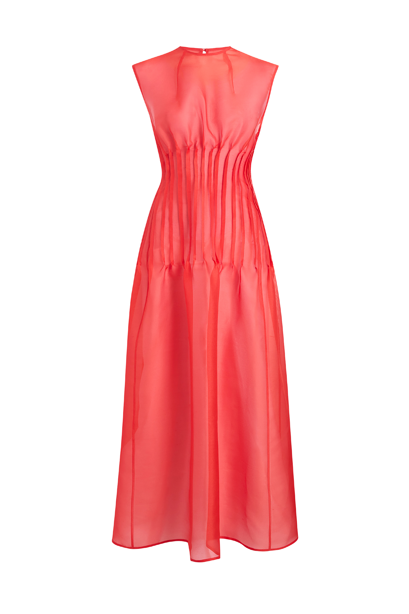 KHAITE Wes Sheer Pintuck Red Midi Dress