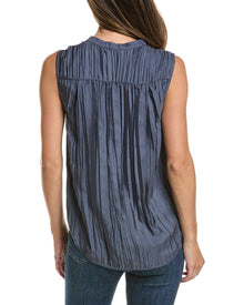 Vince | Womens | Crinkled Band Collar Blouse | Blue