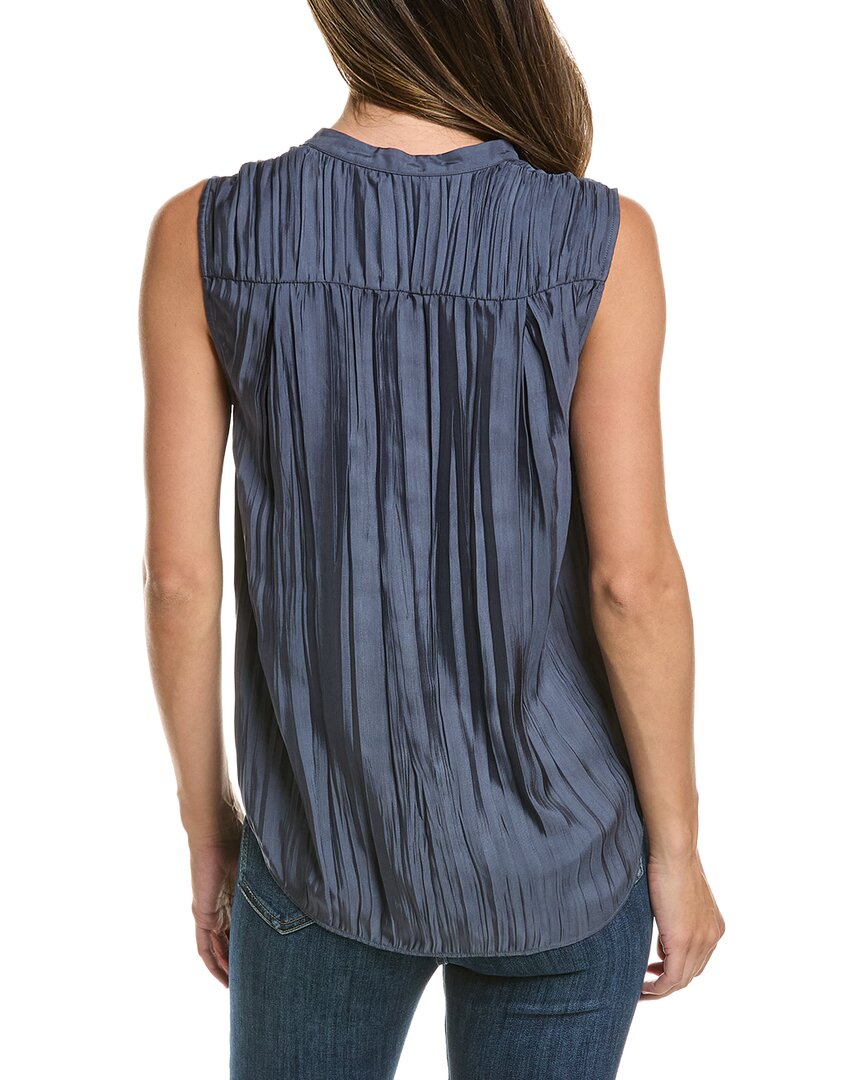 Vince | Womens | Crinkled Band Collar Blouse | Blue