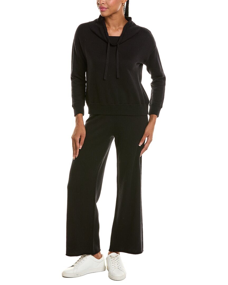 Hannah Rose | Womens | Cashmere-Blend Terry Stitch Cowl Neck Sweater & Pant Set | Black