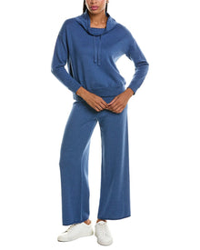 Hannah Rose | Womens | Cashmere-Blend Terry Stitch Cowl Neck Sweater & Pant Set | Blue