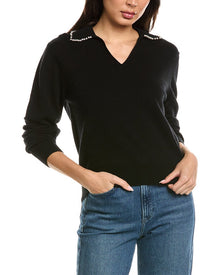 Brodie Cashmere | Womens | Pearl Collar Wool & Cashmere-Blend Polo Sweater | Black