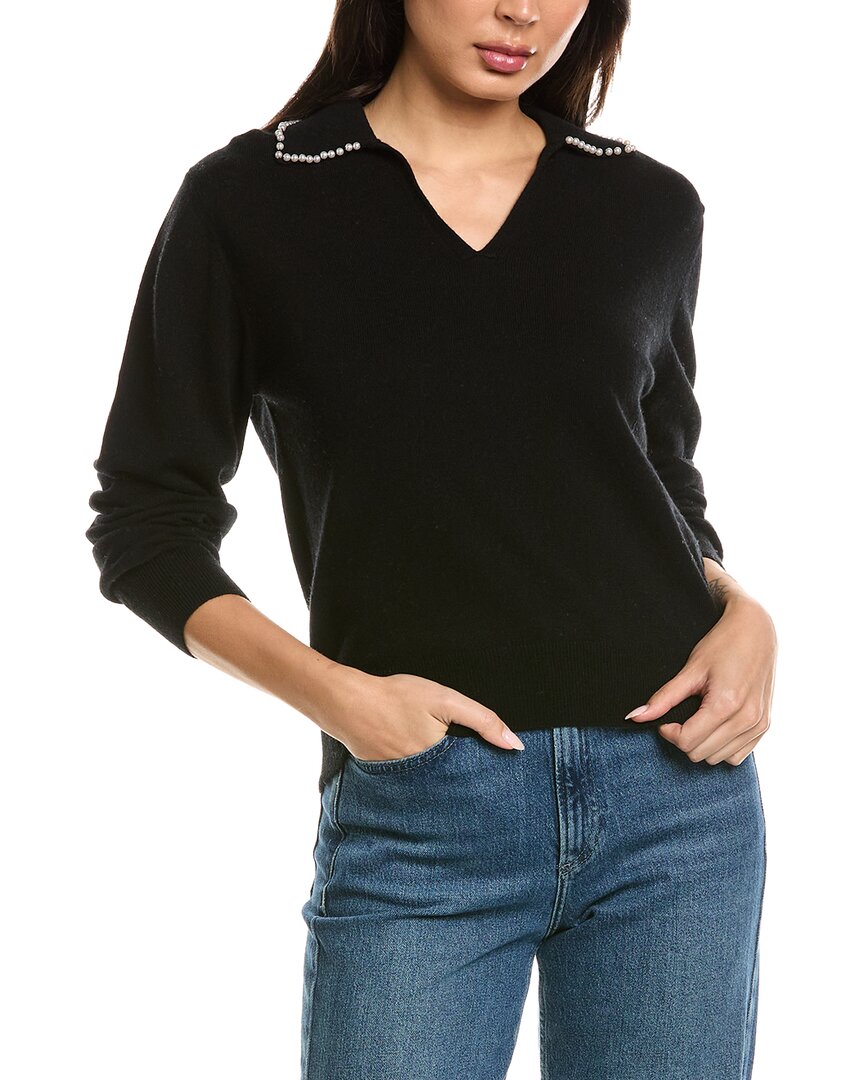 Brodie Cashmere | Womens | Pearl Collar Wool & Cashmere-Blend Polo Sweater | Black