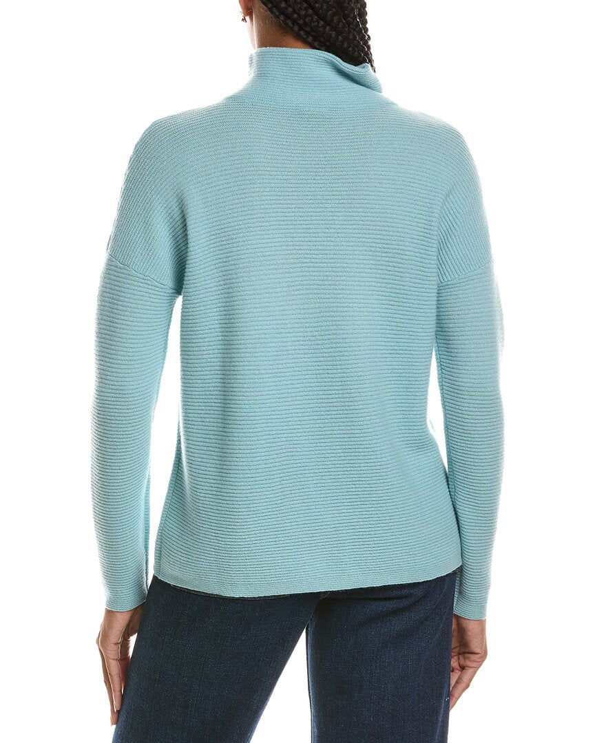 Forte Cashmere | Womens | Textured Slouchy Funnel Neck 100% Cashmere Sweater | Blue