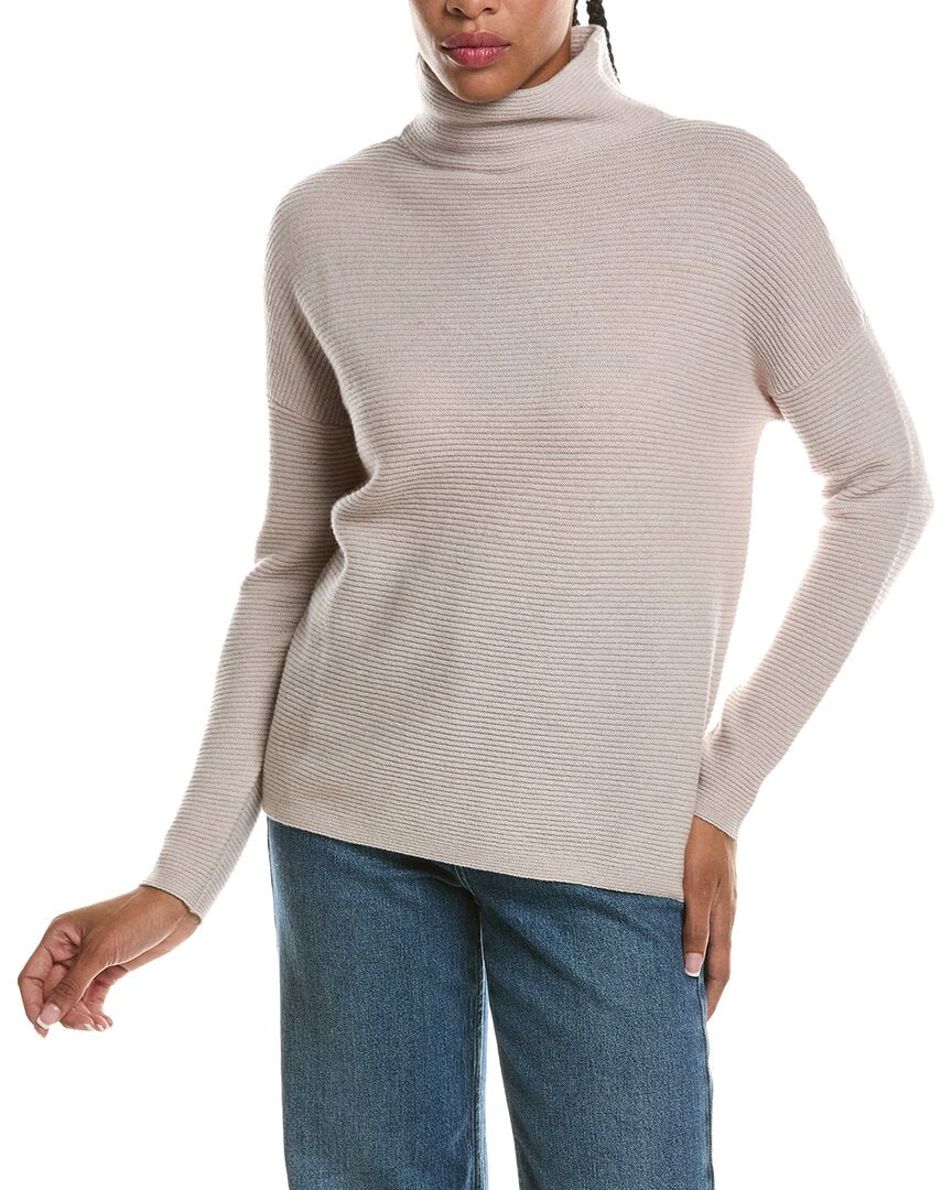 Forte Cashmere | Womens | Textured Slouchy Funnel Neck 100% Cashmere Sweater | Brown