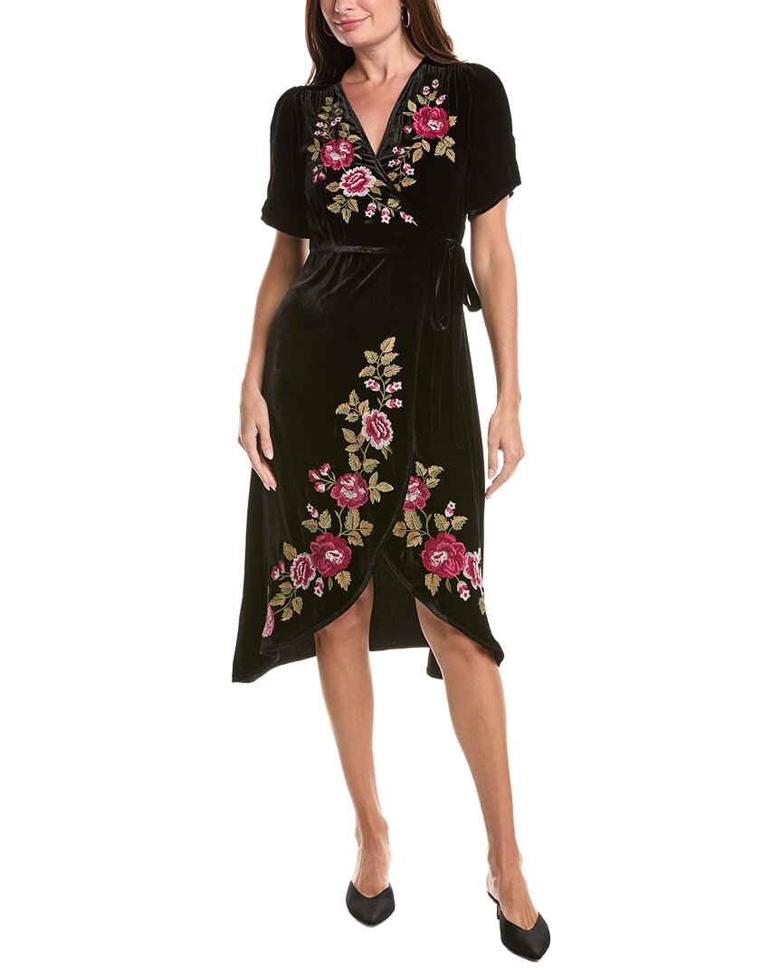 Johnny Was | Womens | Petite Mehdi Velvet Silk-Blend Wrap Dress | Black