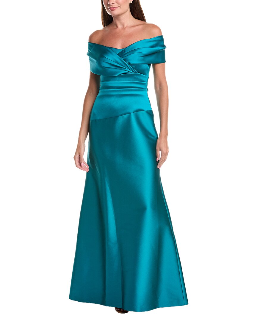 Teri Jon by Rickie Freeman | Womens | Stretch Mikado Off-Shoulder Ruched Waist Dress | Blue