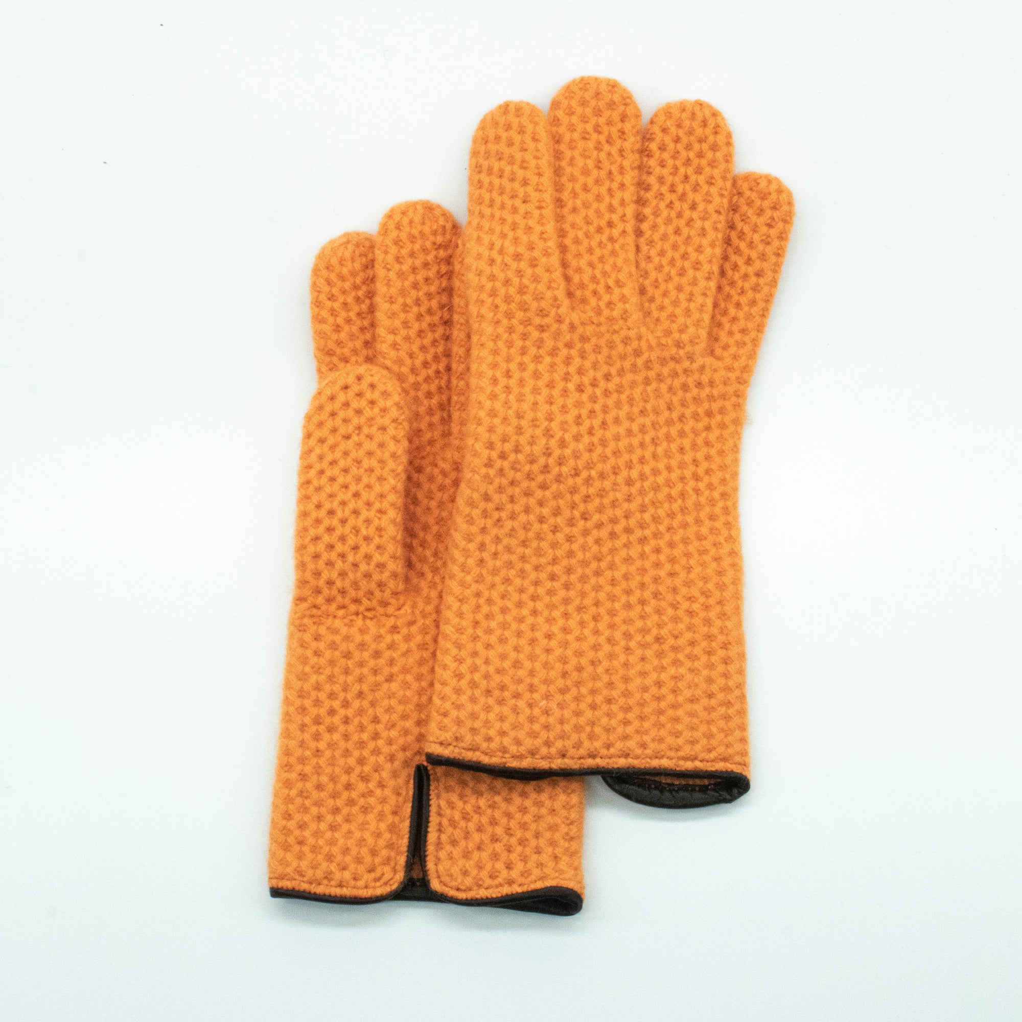 Womens | Cashmere Gloves with Leather Piping | Persimmon