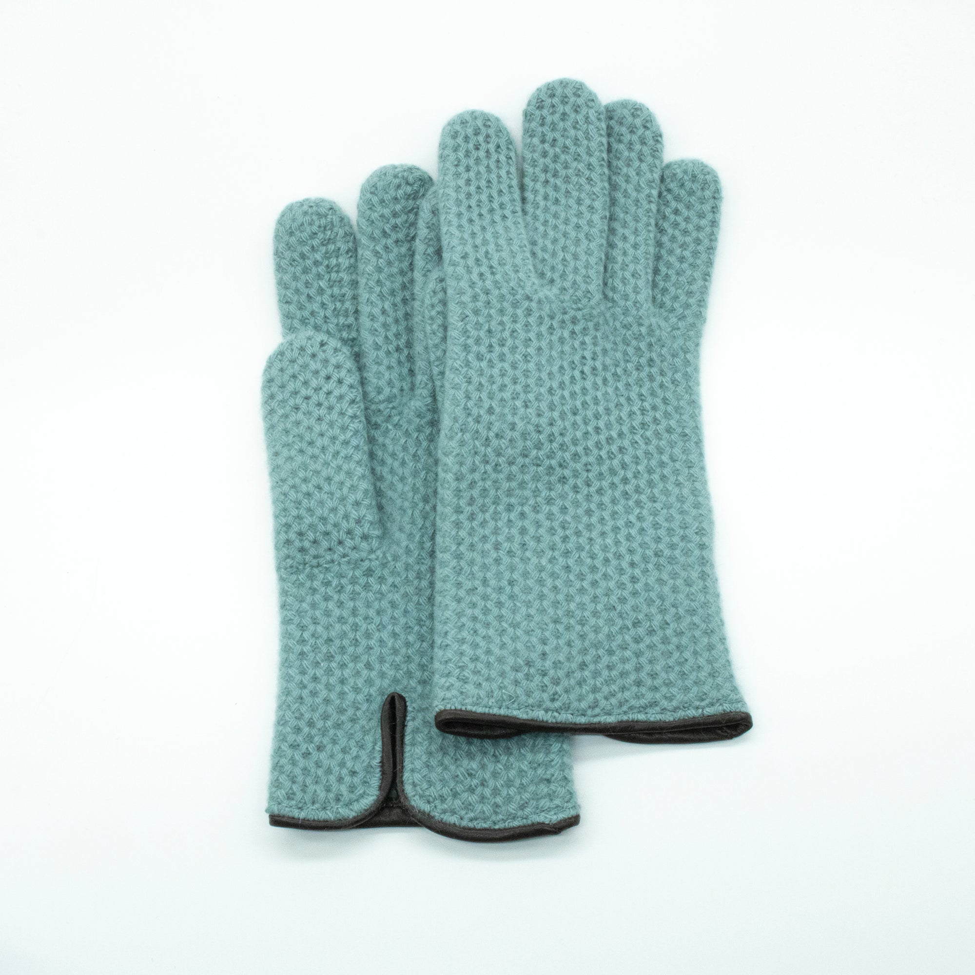 Womens | Cashmere Gloves with Leather Piping | Stormy Sea
