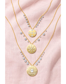 14K Gold Diamond Flower Disc Charm Necklace | 14K Yellow And White Gold