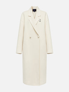 Notched Collar Cashmere Double-Breasted Coat | White