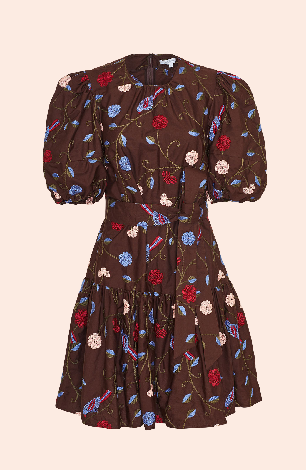 Embroidered Cotton Full Sleeve Dress | Chestnut Multi