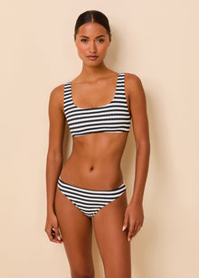 Womens | Elle Bikini Top Ribbed | Noir/Optic White Stripe
