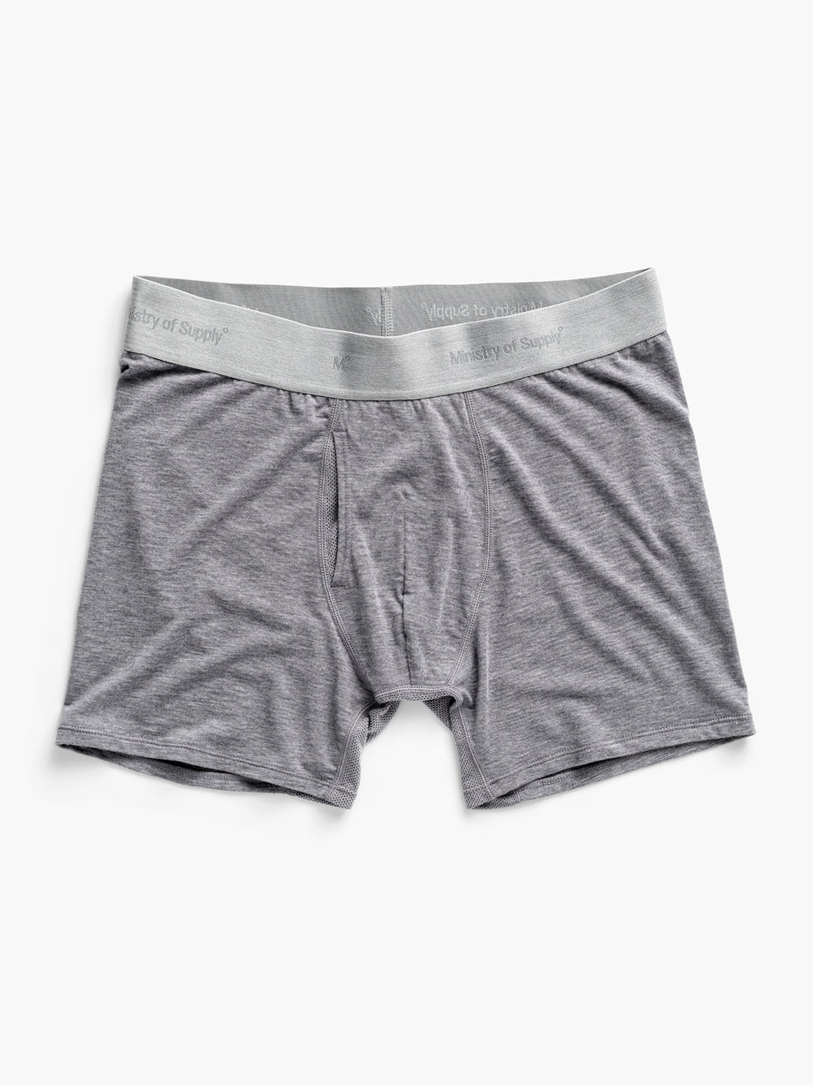 men's medium grey heather composite merino boxer brief flat shot of front