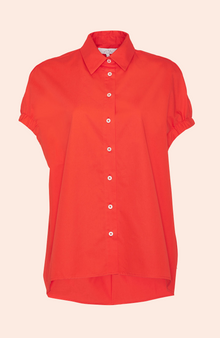 Coated Poplin Capelet Top | Vermillion