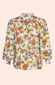 Floral Printed Crepe Pleated Neck Top | Ginger Multi