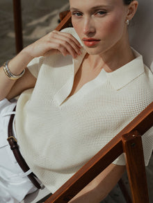 Womens | Portofino Relaxed-Fit Crochet Polo | Oat