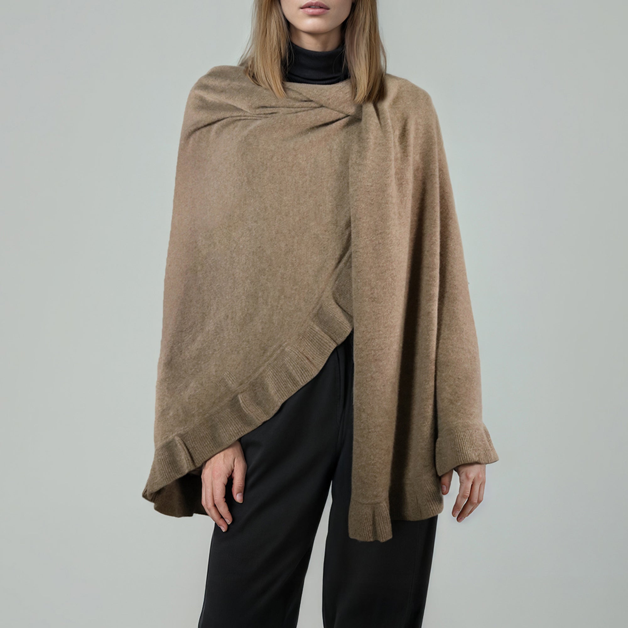Womens | Cashmere Ruffled Shawl | Nile Brown