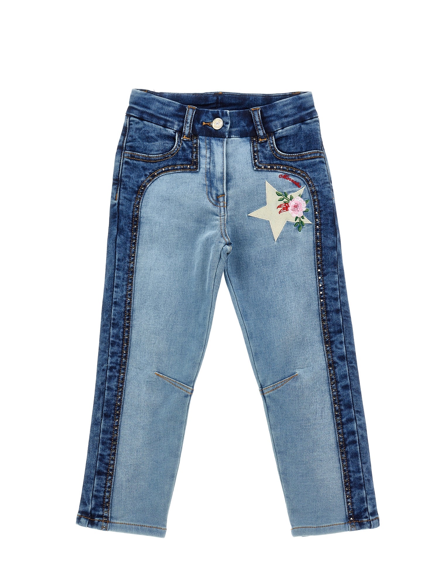 Girls | Embroidered Fleece Jeans | Stone Denim/Stone Bleach