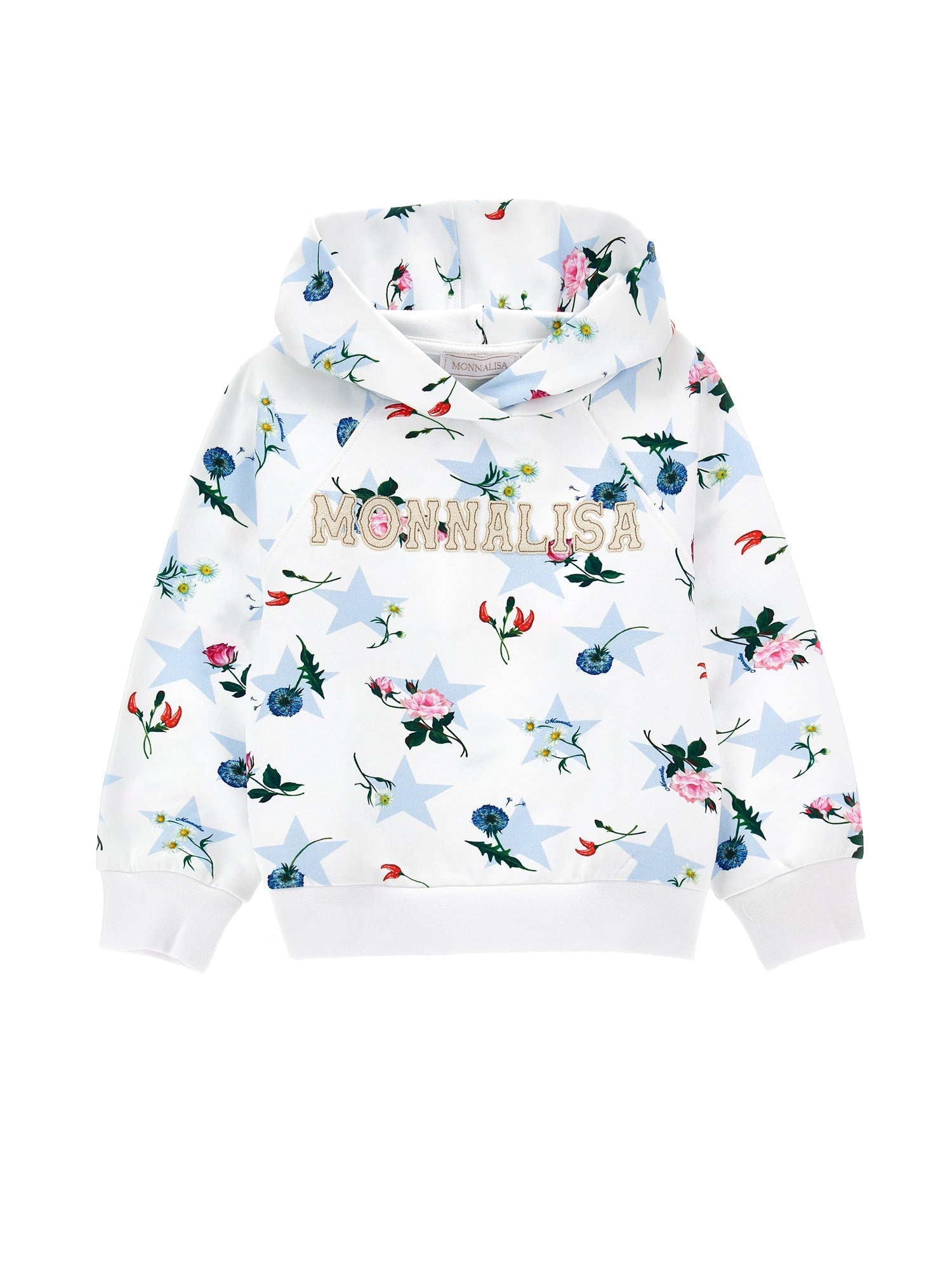 Girls | Stars And Flowers Cotton Sweatshirt | White/Sky Blue