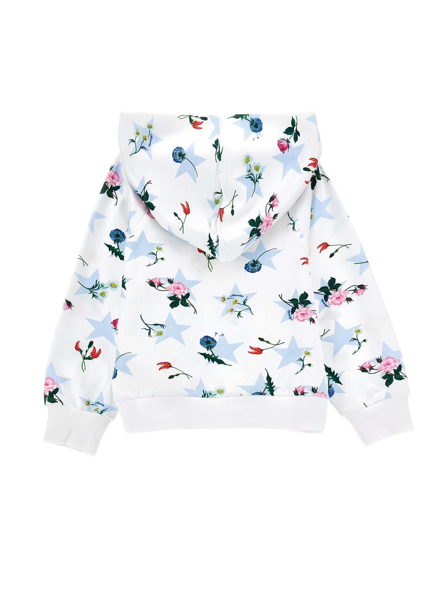 Girls | Stars And Flowers Cotton Sweatshirt | White/Sky Blue