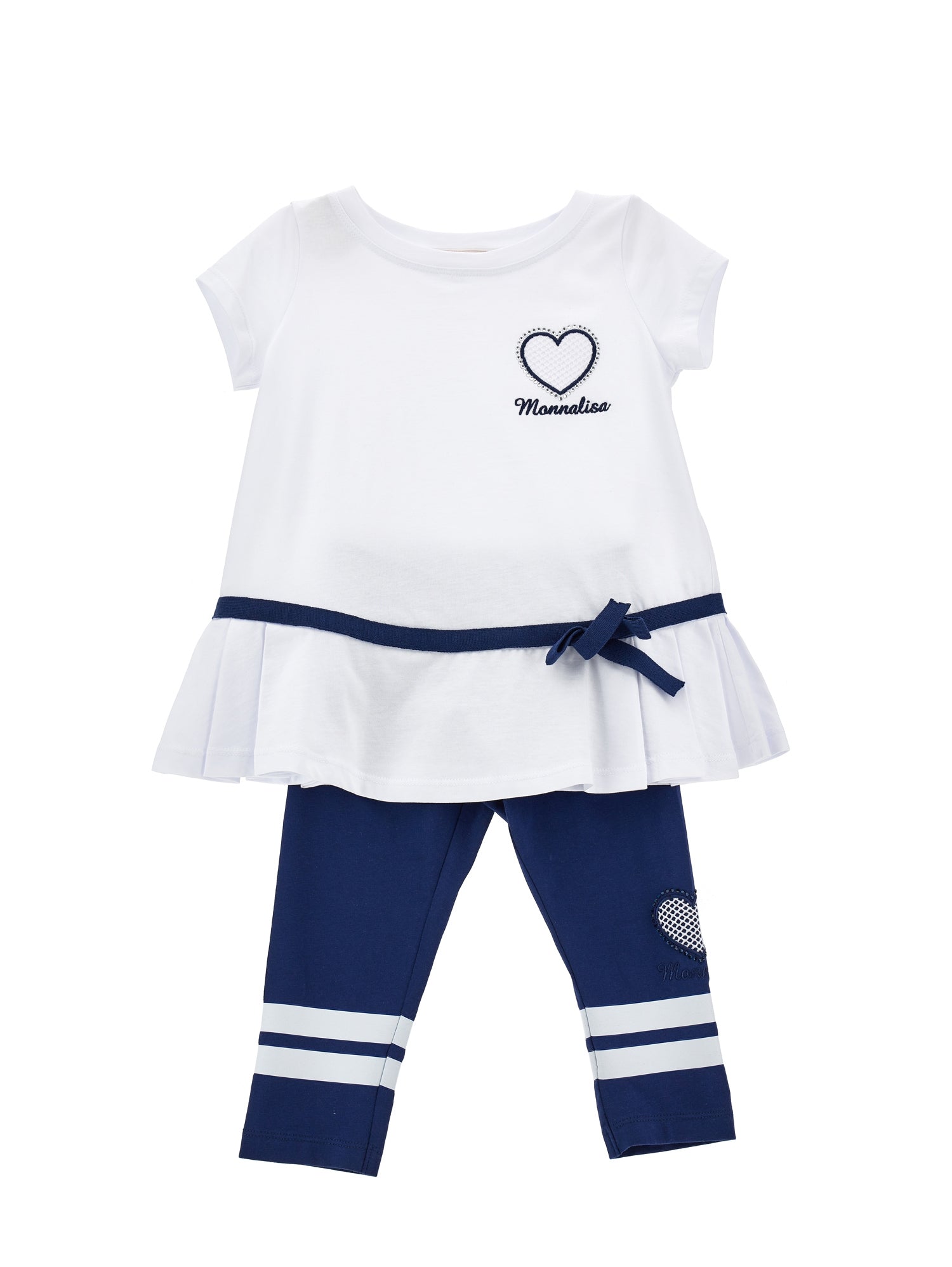 Girls | Cotton Blouse And Two-Tone Leggings Set | White/Blue