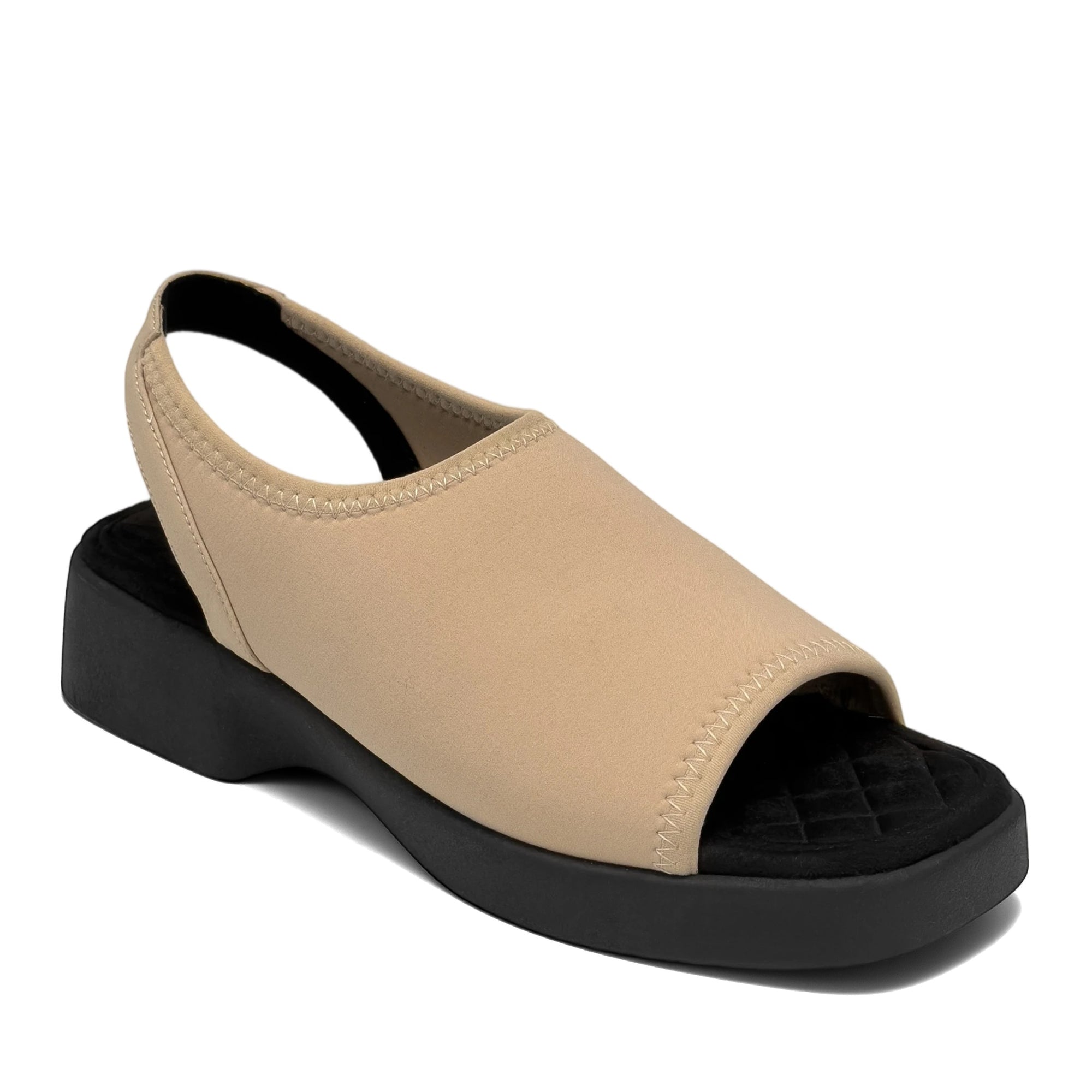 Azura Sandal Flat | Stone Stretch Gaberdine