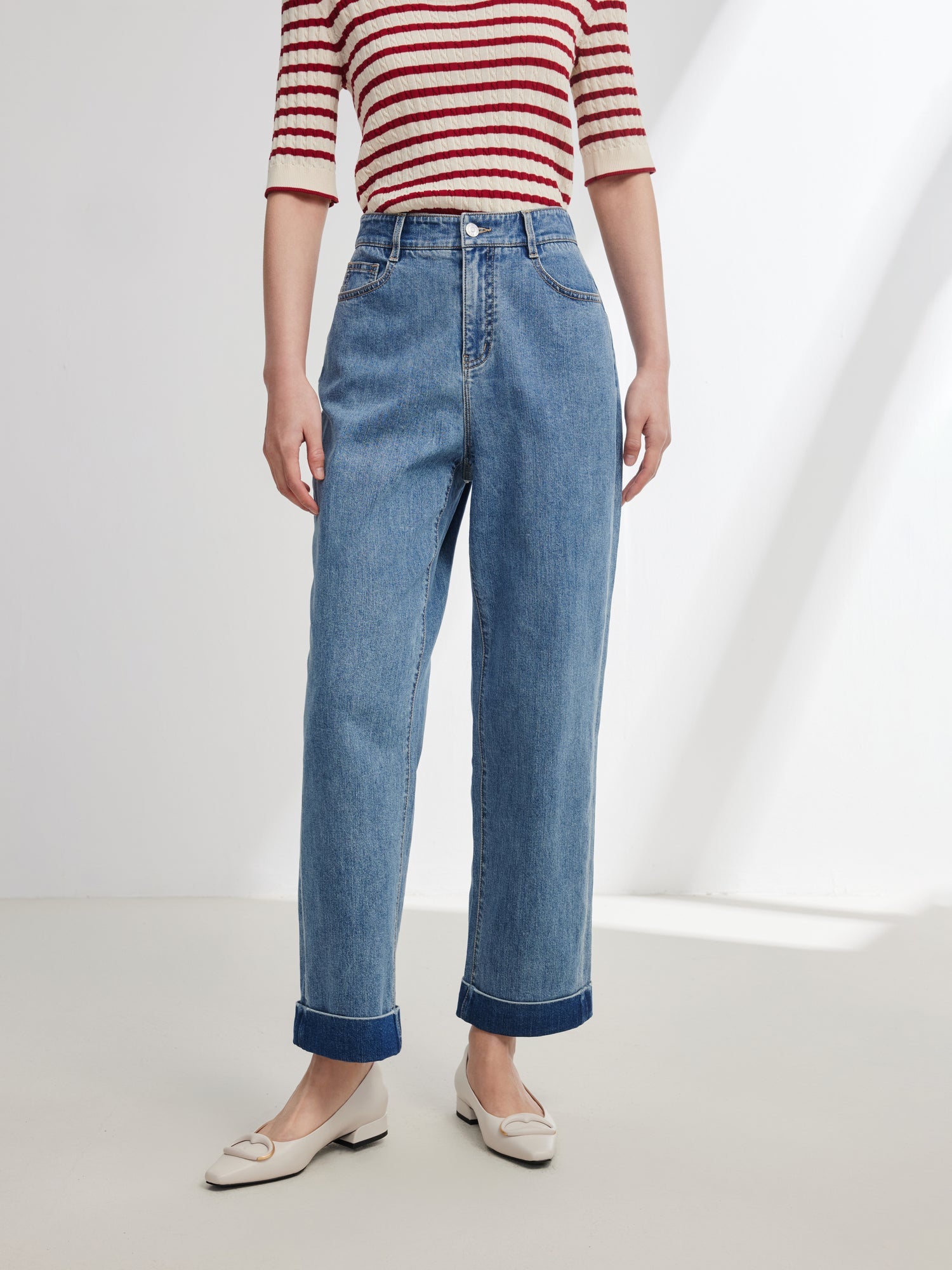 Rolled Hem Straight-Leg Jeans | Blue