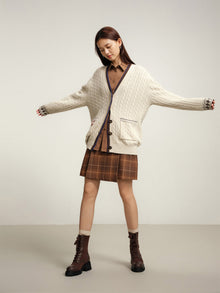 Yak Wool Ethnic Jacquard Cable Knit Cardigan | Beige