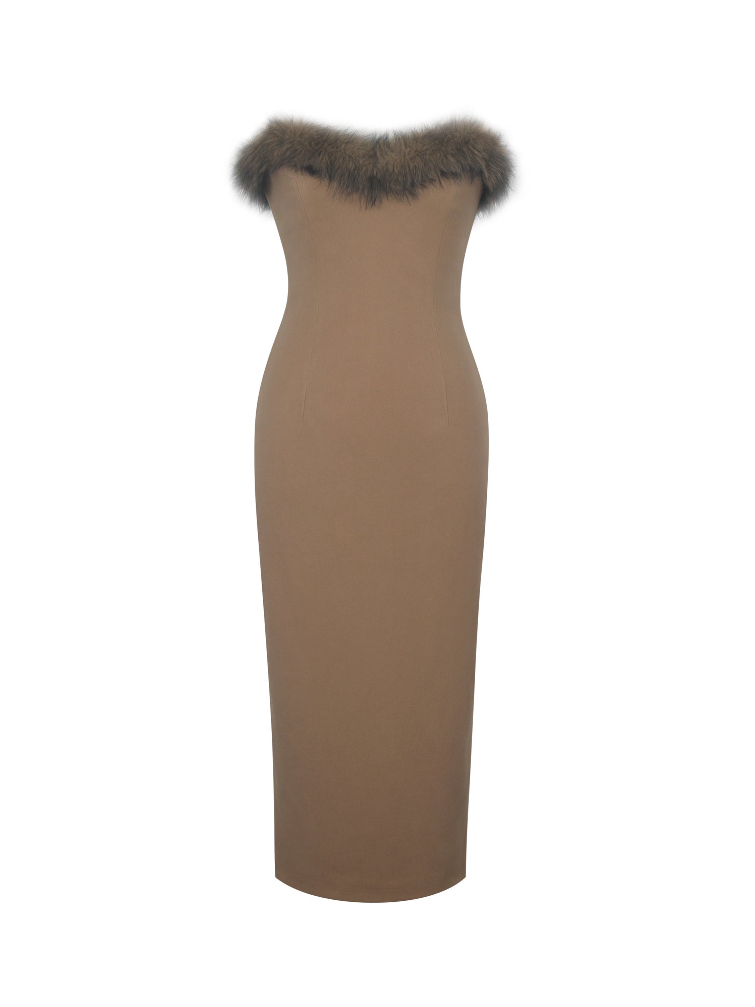 Rayanne Strapless Fur-Trimmed Sweetheart Midi Dress | Chestnut