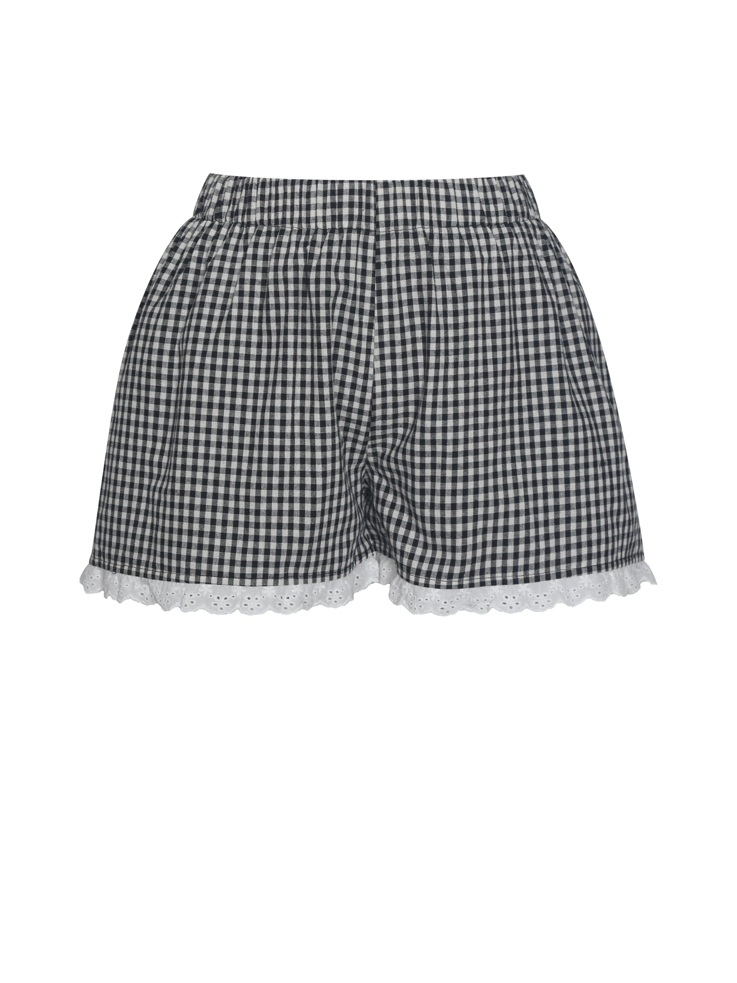 Qutayla Cotton Lace Trim Shorts | Black Gingham