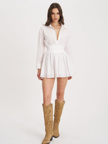 Gabriella Cotton Eyelet Button Up Long Sleeve Shirt Dress | White