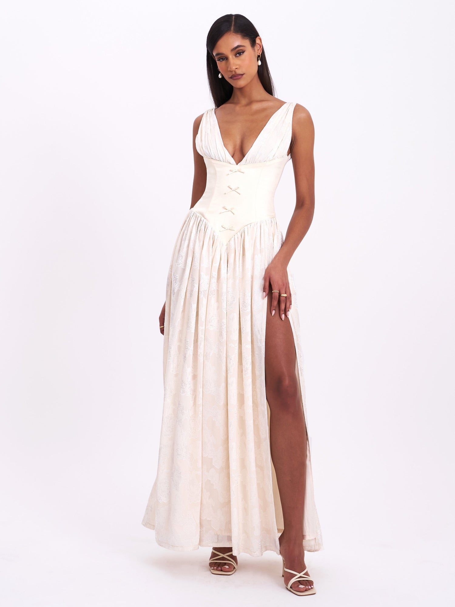 Sabrina High Slit Jacquard Maxi Dress | Butter Yellow
