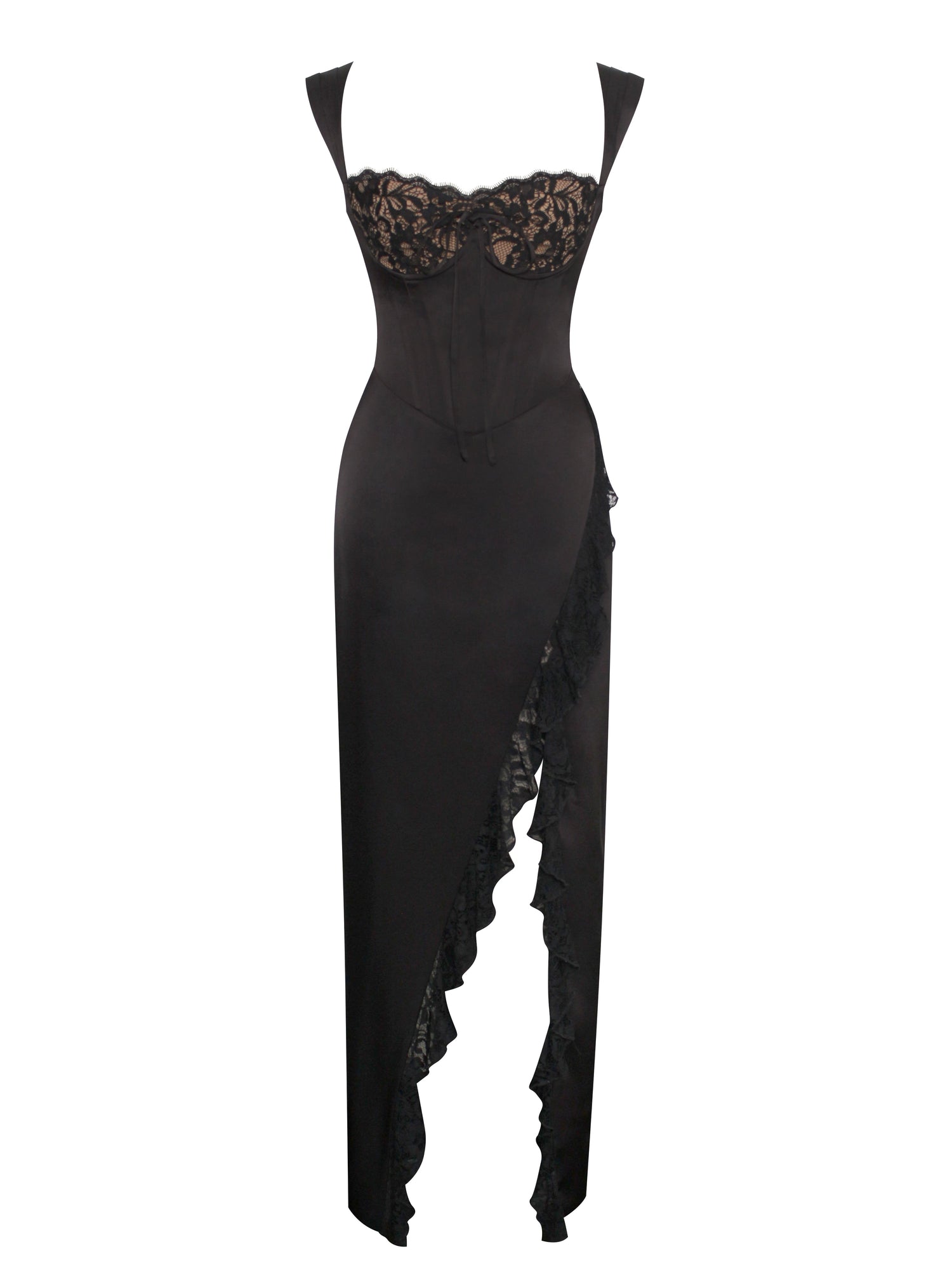 Freddie Lace Satin Maxi Corset Dress | Black