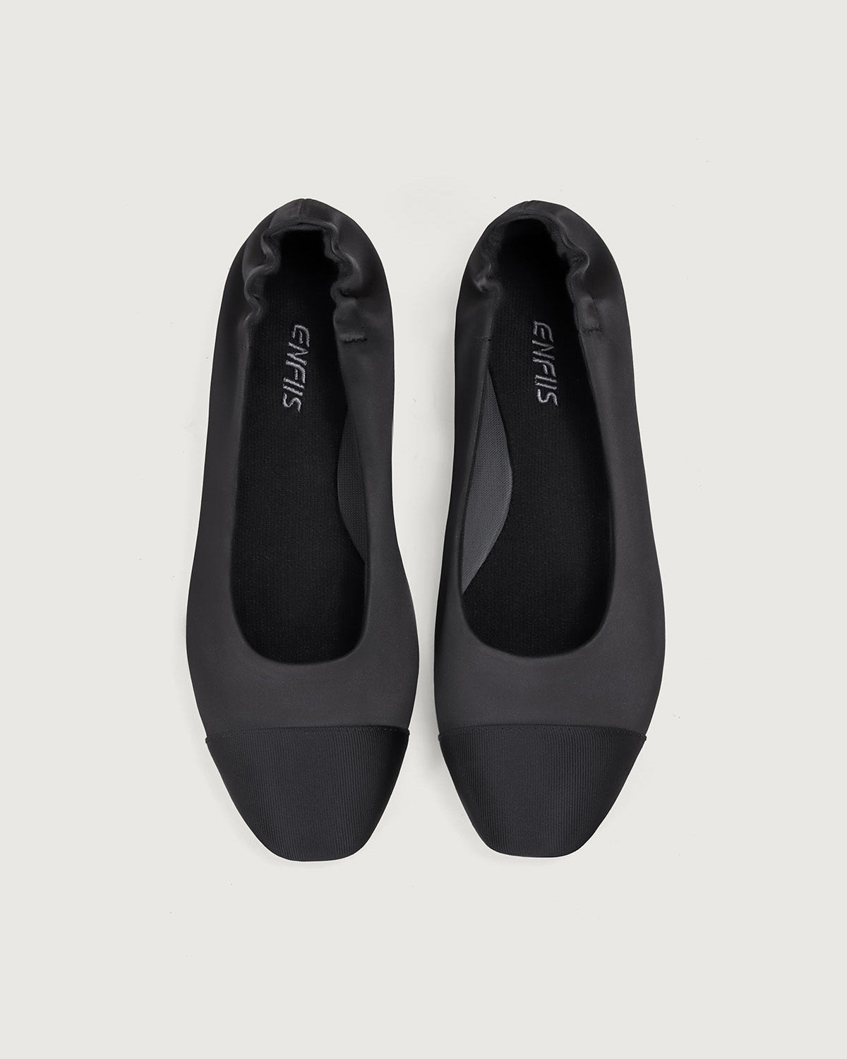 Enfiis Black Satin Square Toe Ballet Flats | Black